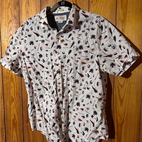 Orginal Penguin button down with Fisherman Flies on it size Large - Picture 1 of 3